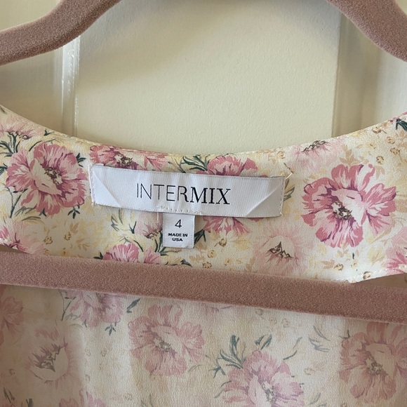 INTERMIX Women's Floral Blouse Pink And Yellow With Ties And Ruffles Size 4 - Picture 4 of 5